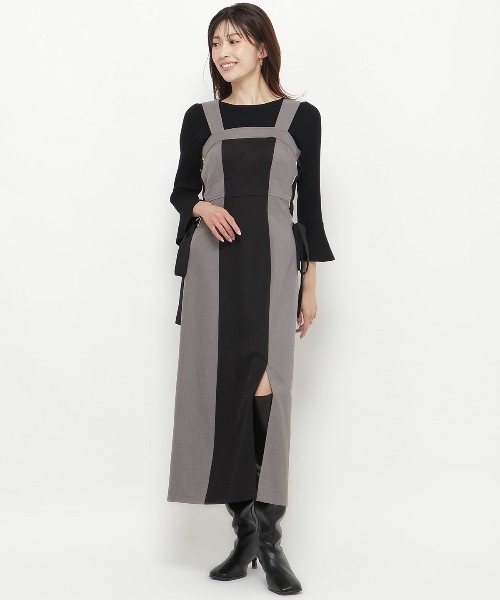 AND COUTURE ジャンパースカート サイドリボン配色ジャンスカ