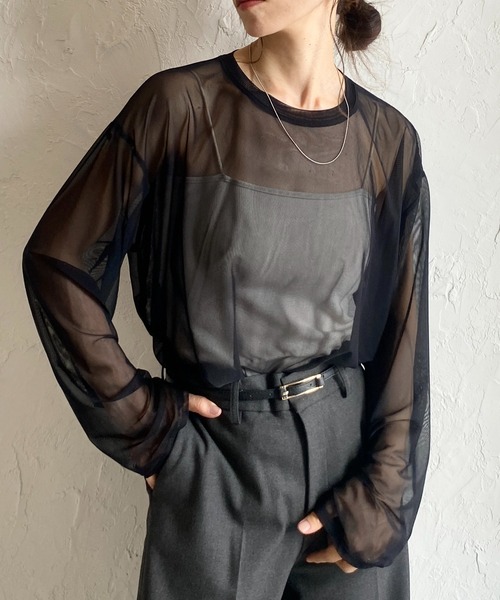 She's Closet tシャツ ビッグシルエットクルーネック長袖シースルー