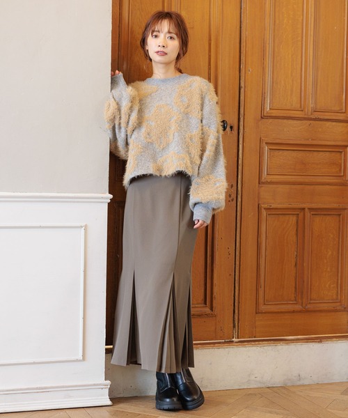 mysty woman ニット セーター フェザーフラワージャガードニット