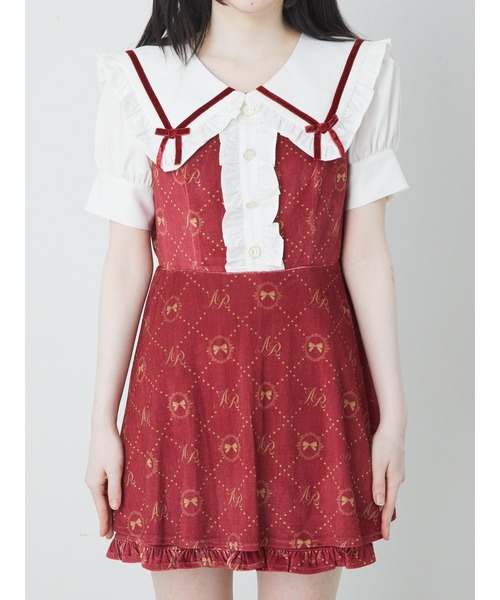 Ank Rouge ワンピース モノグラムプリントベロアコンビネゾン