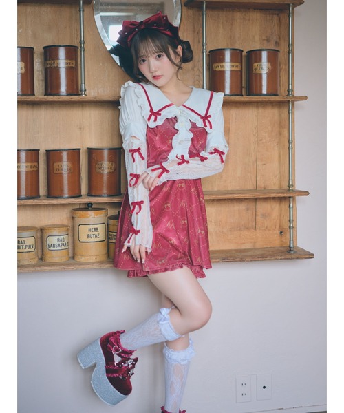Ank Rouge ワンピース モノグラムプリントベロアコンビネゾン