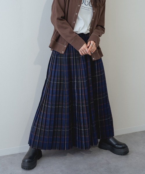 ロング スカート 「refinedworks」オリジナルの 起毛チェックプリーツ