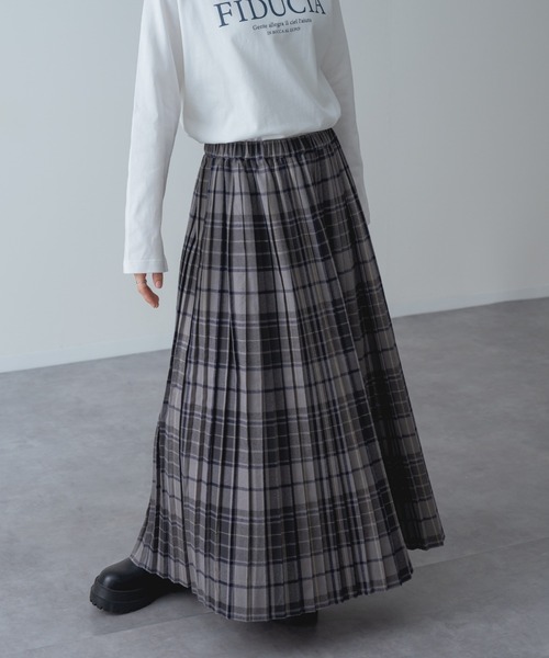 ロング スカート 「refinedworks」オリジナルの 起毛チェックプリーツ