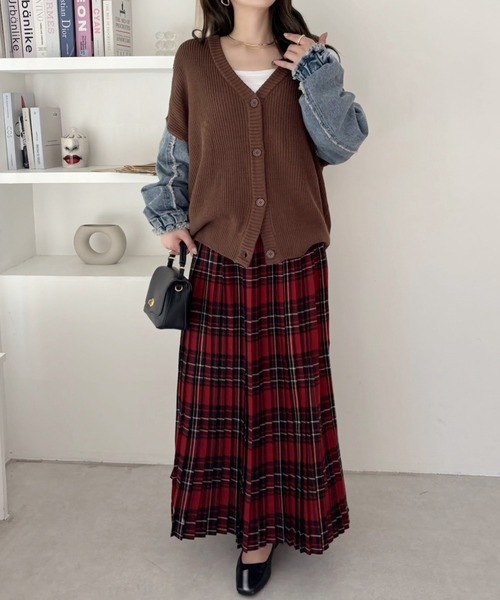 別注仕立て　ブラウン系チェック プリーツスカート アーバンリサーチ ドアーズ URBAN RESEARCH DOORS 『一部WEB限定