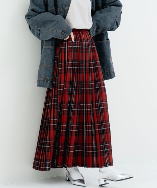 スカート 「refinedworks」オリジナルの 起毛チェックプリーツスカート