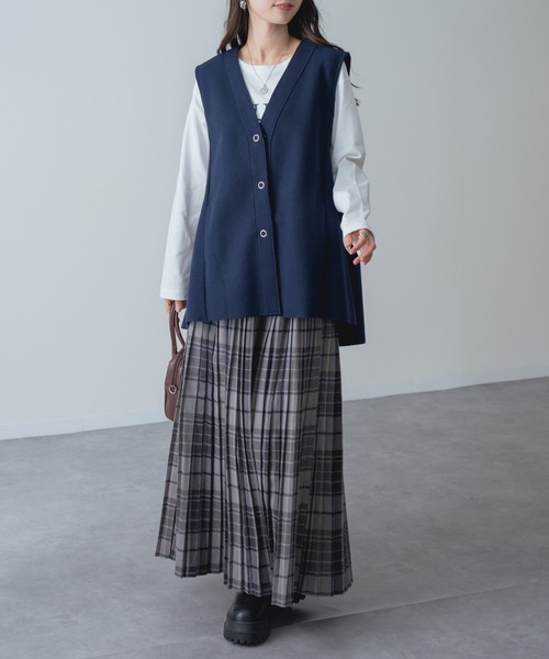 ロング スカート 「refinedworks」オリジナルの 起毛チェックプリーツ
