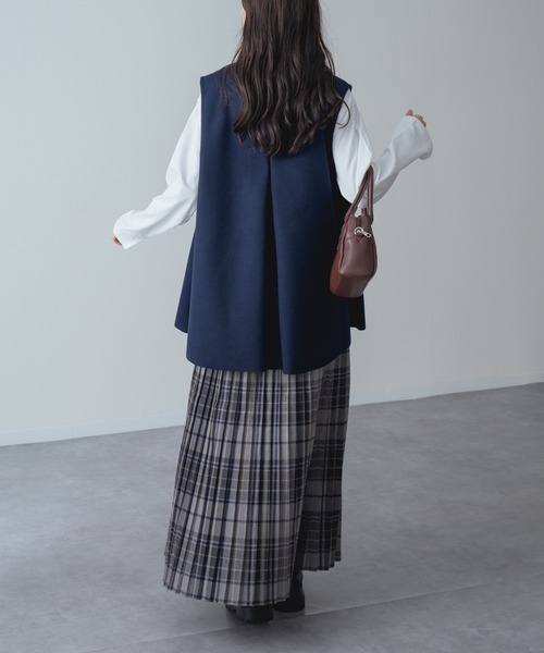 ロング スカート 「refinedworks」オリジナルの 起毛チェックプリーツ