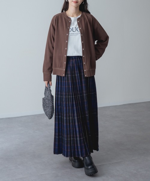 ロング スカート 「refinedworks」オリジナルの 起毛チェックプリーツ