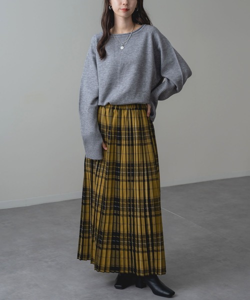 ロング スカート 「refinedworks」オリジナルの 起毛チェックプリーツ