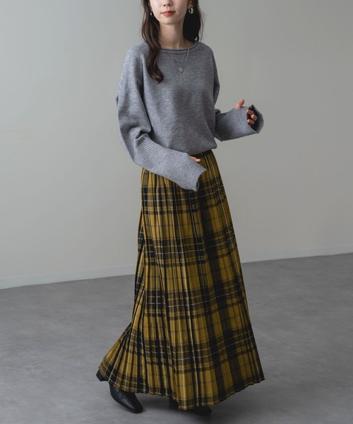 ロング スカート 「refinedworks」オリジナルの 起毛チェックプリーツ