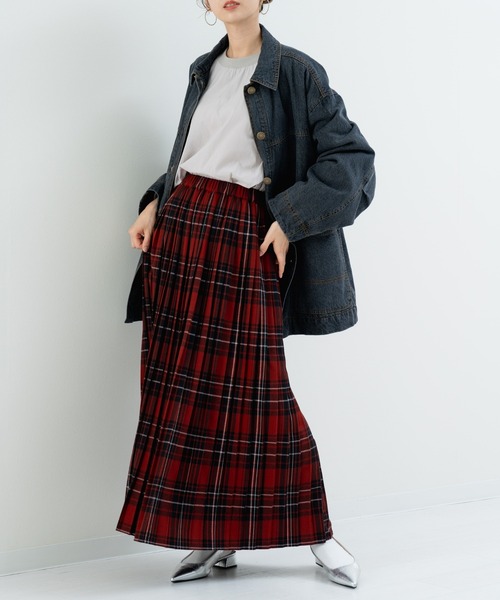 スカート 「refinedworks」オリジナルの 起毛チェックプリーツスカート