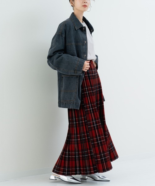 スカート 「refinedworks」オリジナルの 起毛チェックプリーツスカート