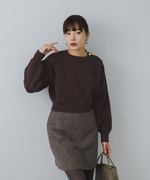ニット セーター F by ROSSO　ウォッシャブル片畦ボタンニット レディース