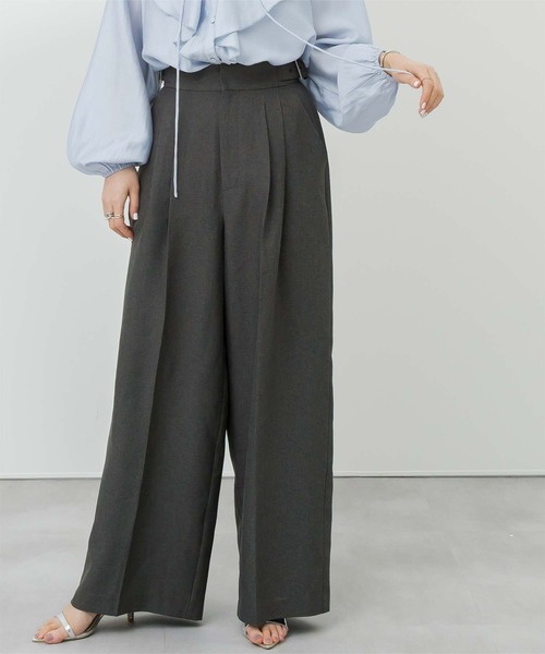 ur's パンツ リネンライクサイドベルトデザインタックワイド