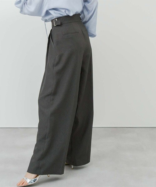 ur's パンツ リネンライクサイドベルトデザインタックワイド