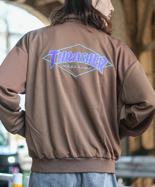 オーバーサイズメッシュトラックジャケット[xlillidnmonoy-3fr2] THRASHER（スラッシャー） ジャージ ワンポイント ロゴ刺繍 ライン
