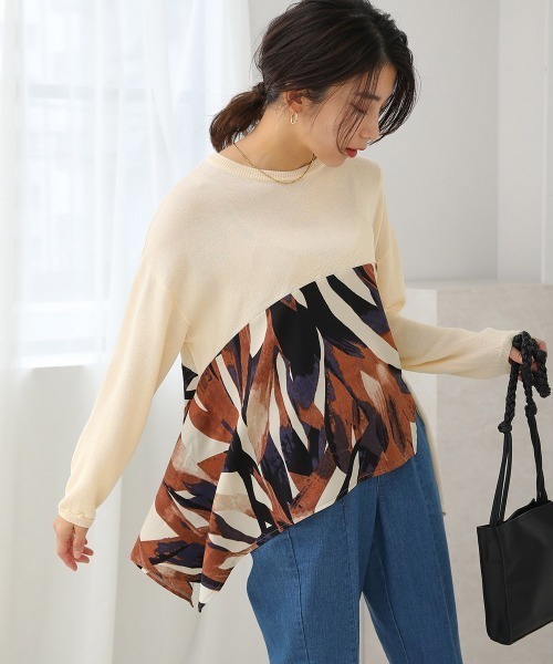 tシャツ イレヘム柄ドッキングプルオーバー レディース