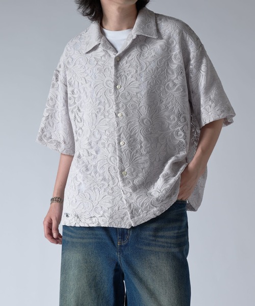 Lui's　メンズフラワーシャツサイズF Lui's シャツ フラワーレースボリュームs/sシャツ メンズ