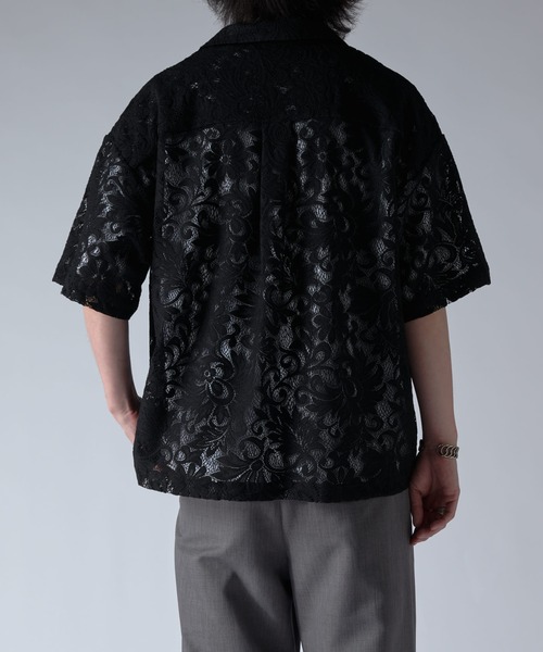 Lui's　メンズフラワーシャツサイズF Lui's シャツ フラワーレースボリュームs/sシャツ メンズ