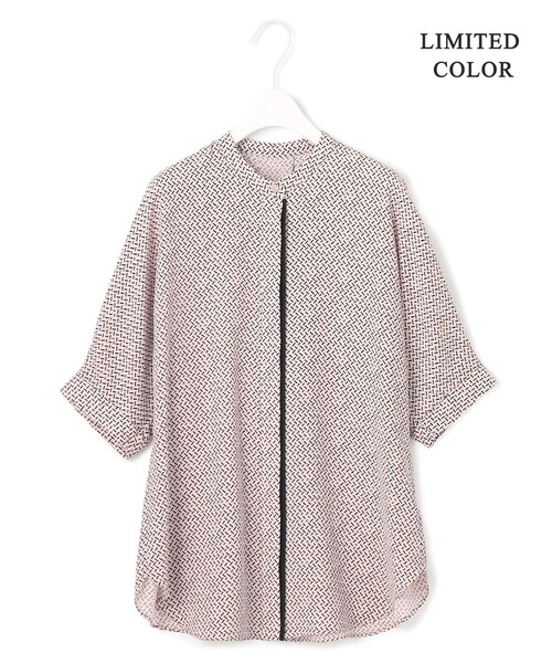 ICB ブラウス シャツ BackSatinAmunzen 5分袖バンドカラー