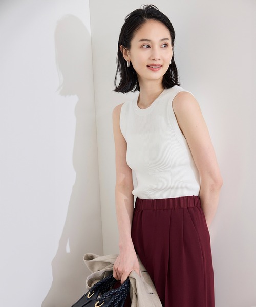 ニット セーター 「洗える」オーガニックコットンリブスリーブレスニット レディース ROPE' ニット セーター 「洗える」オーガニックコットンリブ
