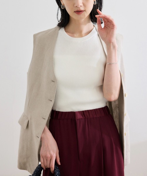 ニット セーター 「洗える」オーガニックコットンリブスリーブレスニット レディース ROPE' ニット セーター 「洗える」オーガニックコットンリブ