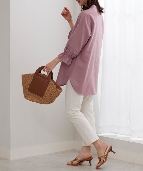 BELLUNA PLUS（ベルーナプラス） チュニック リネン混レース使いシャツ