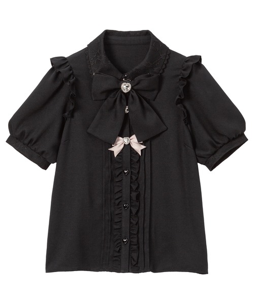 DearMyLove ブラウス シャツ ビジューハートリボンフリルブラウス