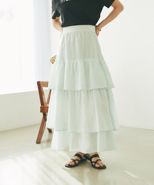 La boutique BonBon シアーオーガンジーティアードスカート La boutique Bonbon スカート 「3サイズ展開・新色登場