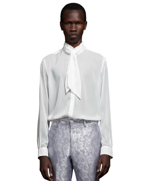 GalaabenD（ガラアーベント） シャツ Sheer Stripe Ribbon Shirt