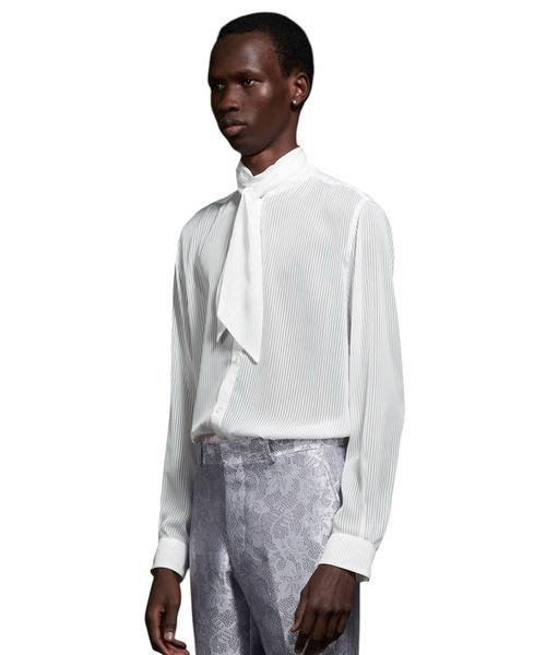 GalaabenD（ガラアーベント） シャツ Sheer Stripe Ribbon Shirt