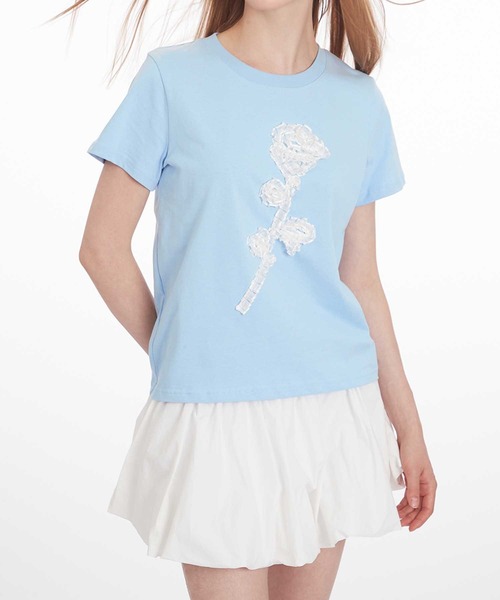 tシャツ 半袖 立体リボン花一輪デザインTシャツ (SS) レディース