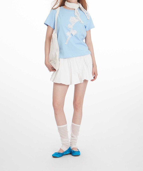tシャツ 半袖 立体リボン花一輪デザインTシャツ (SS) レディース