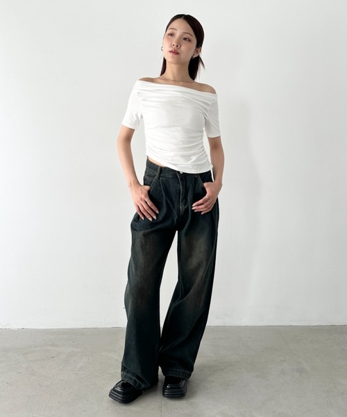 Bamm ワイドパンツ ジーンズ デニム デニムパンツ タックワイドカーブ