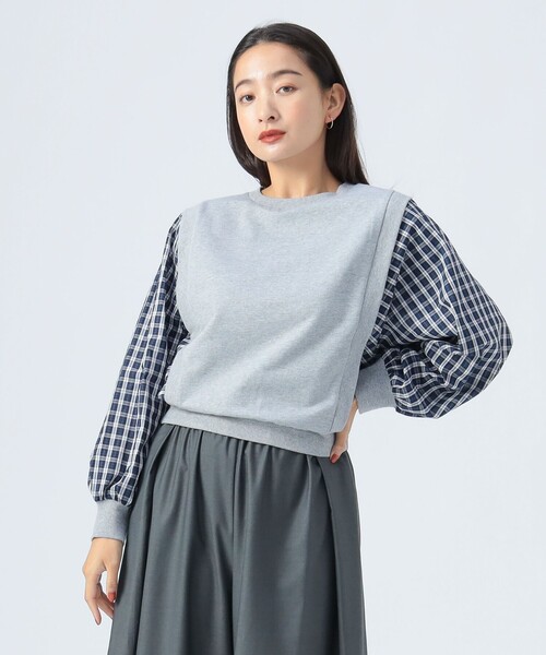 tシャツ ふんわり袖 異素材 プルオーバー レディース