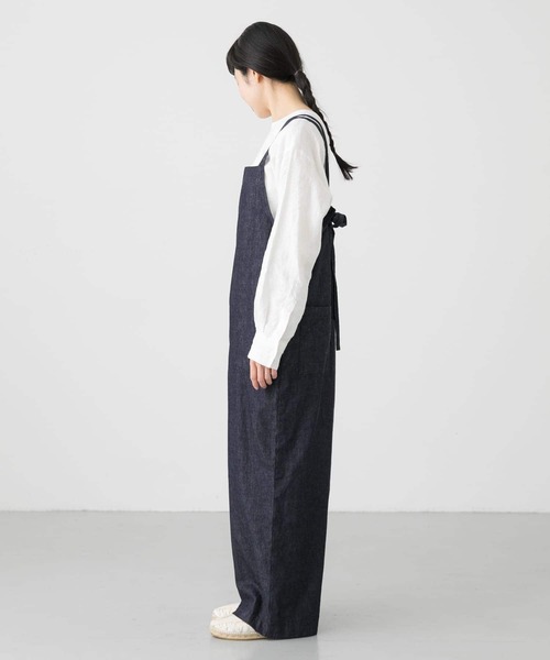美品★かぐれ デニムサロペット オーバーオール コットン100 アイボリー F 美品☆かぐれ デニムサロペット オーバーオール コットン100