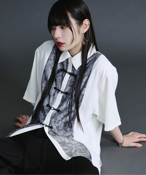 Ellno Loset（エルノロゼット） シャツ サテンジャガードチャイナ