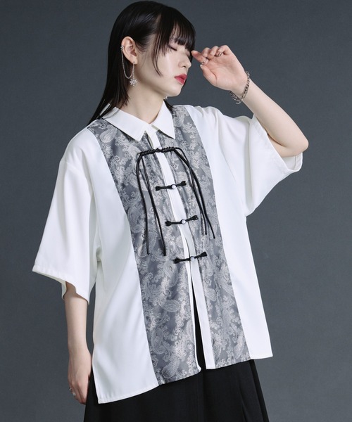 Ellno Loset（エルノロゼット） シャツ サテンジャガードチャイナ