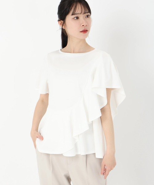 tシャツ ノーブルポンチ_アシンメトリーフリルカットソー レディース