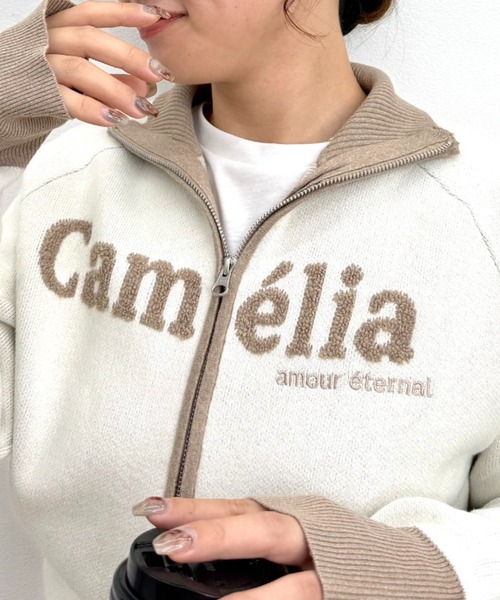 UNDOVE パーカー ジッパーロゴニットパーカー（衿付ニット/配色ニット