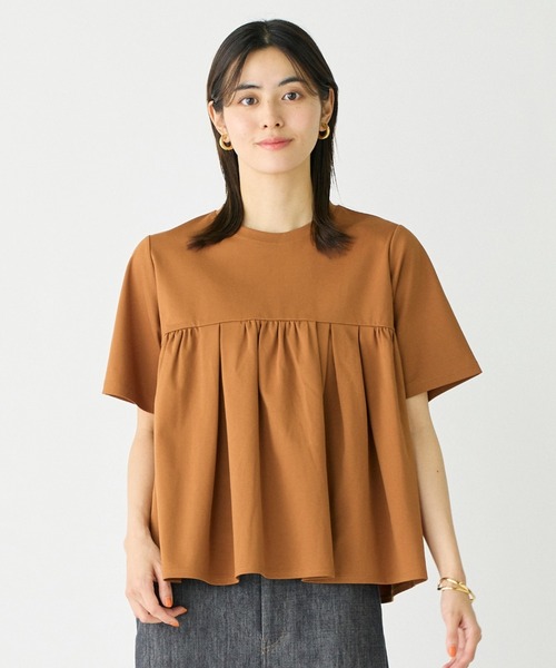 tシャツ タックギャザー切り替えトップス レディース
