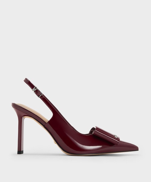 CHARLES & KEITH レザーボウブレードヒールスリングバックパンプス CHARLES ＆ KEITH（チャールズ&キース） パンプス Lu ルー レザーボウ