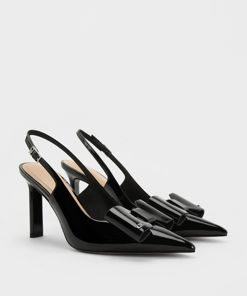 新品‼︎CHARLES & KEITH レザーブラックハイヒールパンプス CHARLES ＆ KEITH（チャールズ&キース） パンプス Lu ルー レザーボウ