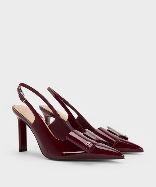 CHARLES & KEITH レザーボウブレードヒールスリングバックパンプス CHARLES ＆ KEITH（チャールズ&キース） パンプス Lu ルー レザーボウ