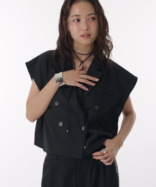 MUHET ベスト ジレ 「set up可能」sleeveless double-breasted