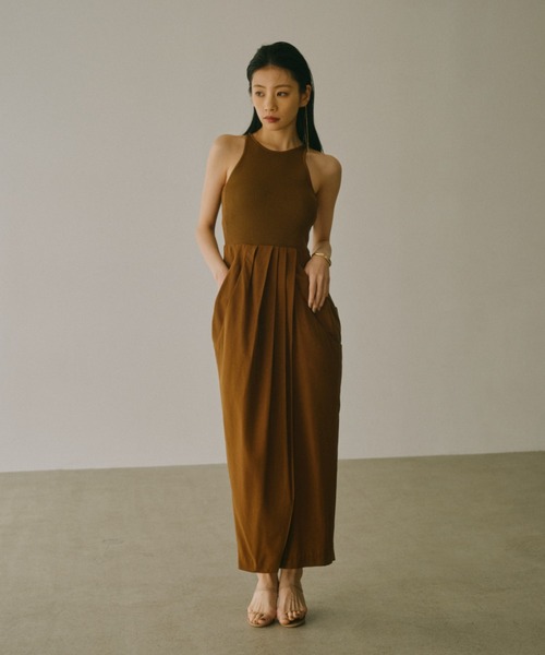 anuans ホリデーニットドッキングワンピース ニットドッキングフレアワンピース