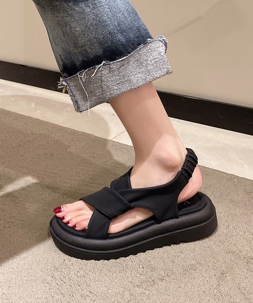 「Miniministore」 フラットサンダル 24.5cm カーキ レディース_画像4