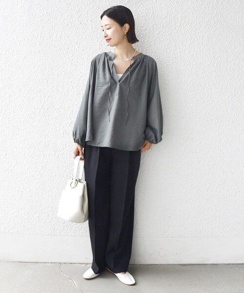 美品 2021SS CLANE クラネ シアーパフトップス 1/ブラック ギャザー ブラウス【2400013092425】 CLANE - バルーンシアーパフトップス - BALLOON SHEER PUFF TOPS