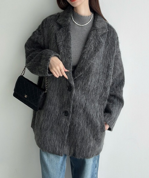 Meiru コート アウター コクーンスリーブシャギージャケットコート