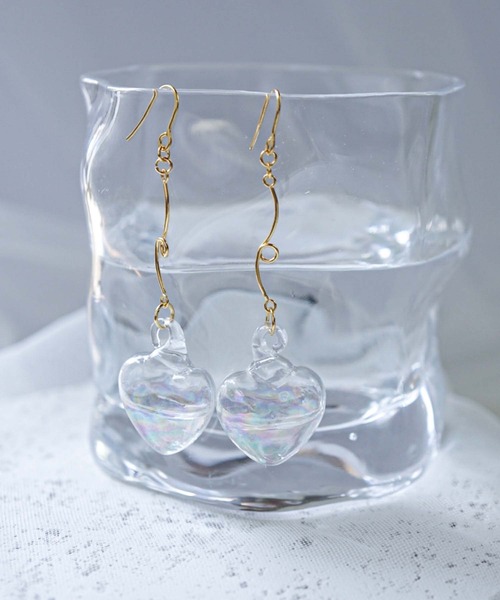 CERCA ピアス jolie minette/お水入り ハートガラスドーム フック